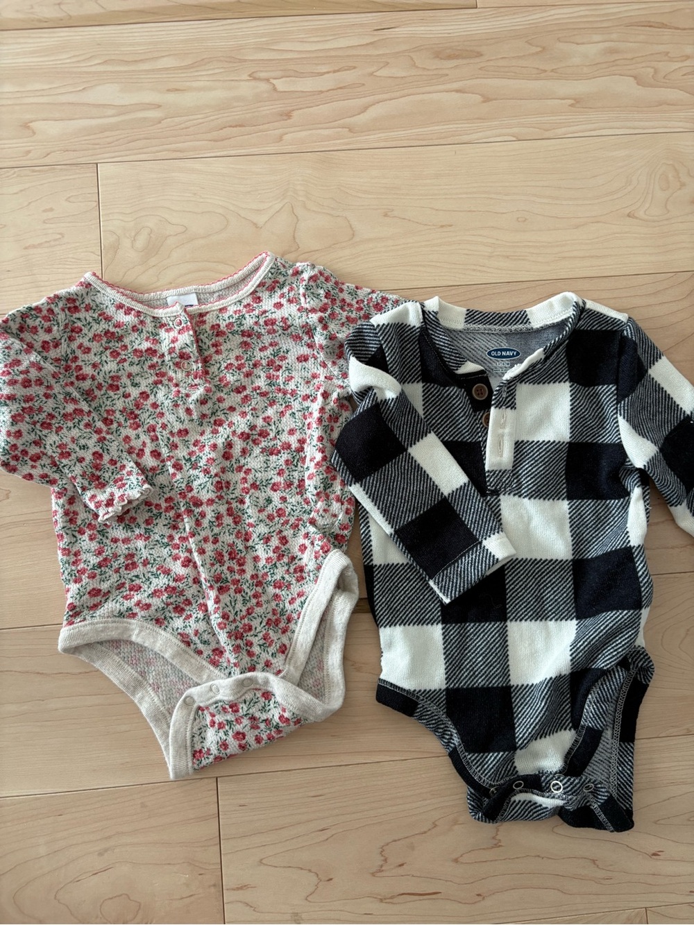 Old Navy Black & White Buffalo Plaid Long-Sleeve Baby One-Piece